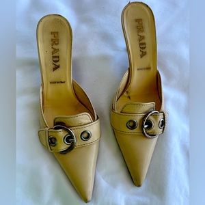 Prada kitten heel slides. Cream. Buckled. Size 37